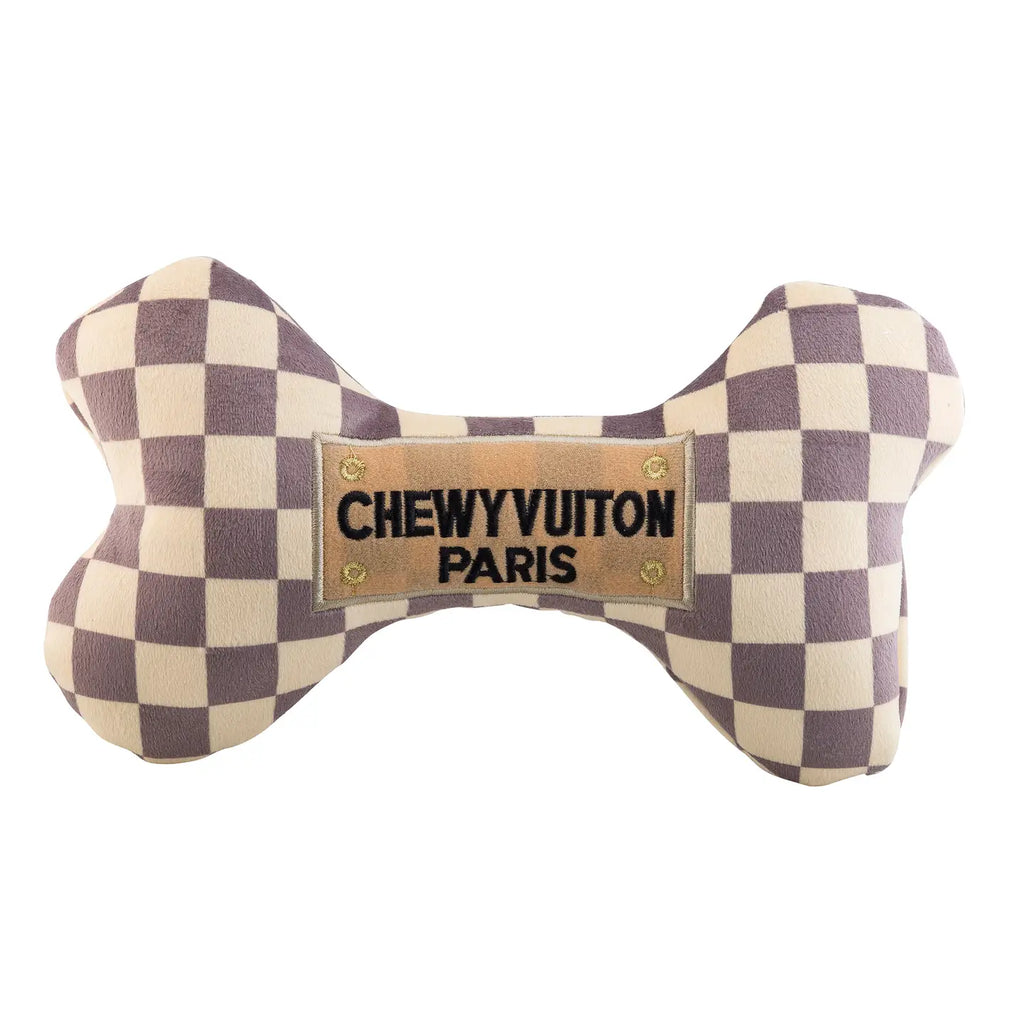 Checker Chewy Vuiton Bone Squeaker Dog Toy (Copy) image 0