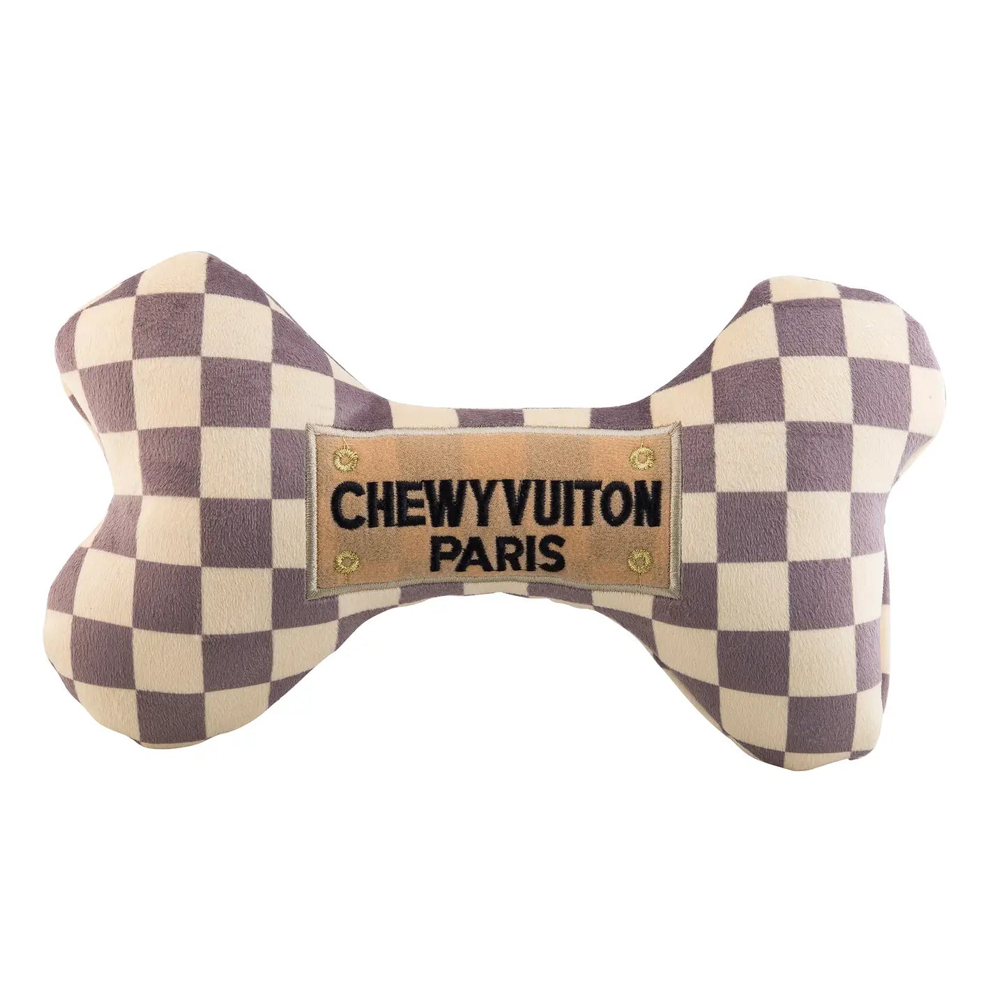 Checker Chewy Vuiton Bone Squeaker Dog Toy (Copy) image 0