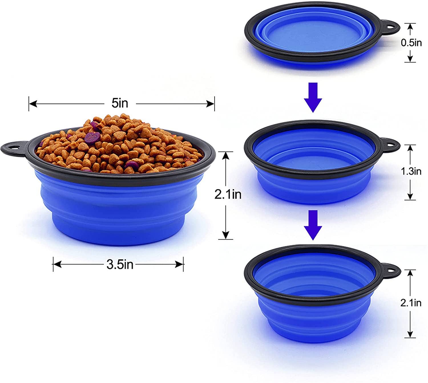 " Portable and Foldable Small Dog Bowl-Blue