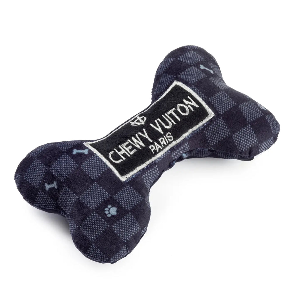 Black Checker Chewy Vuiton Bone Squeaker Dog Toy image 5