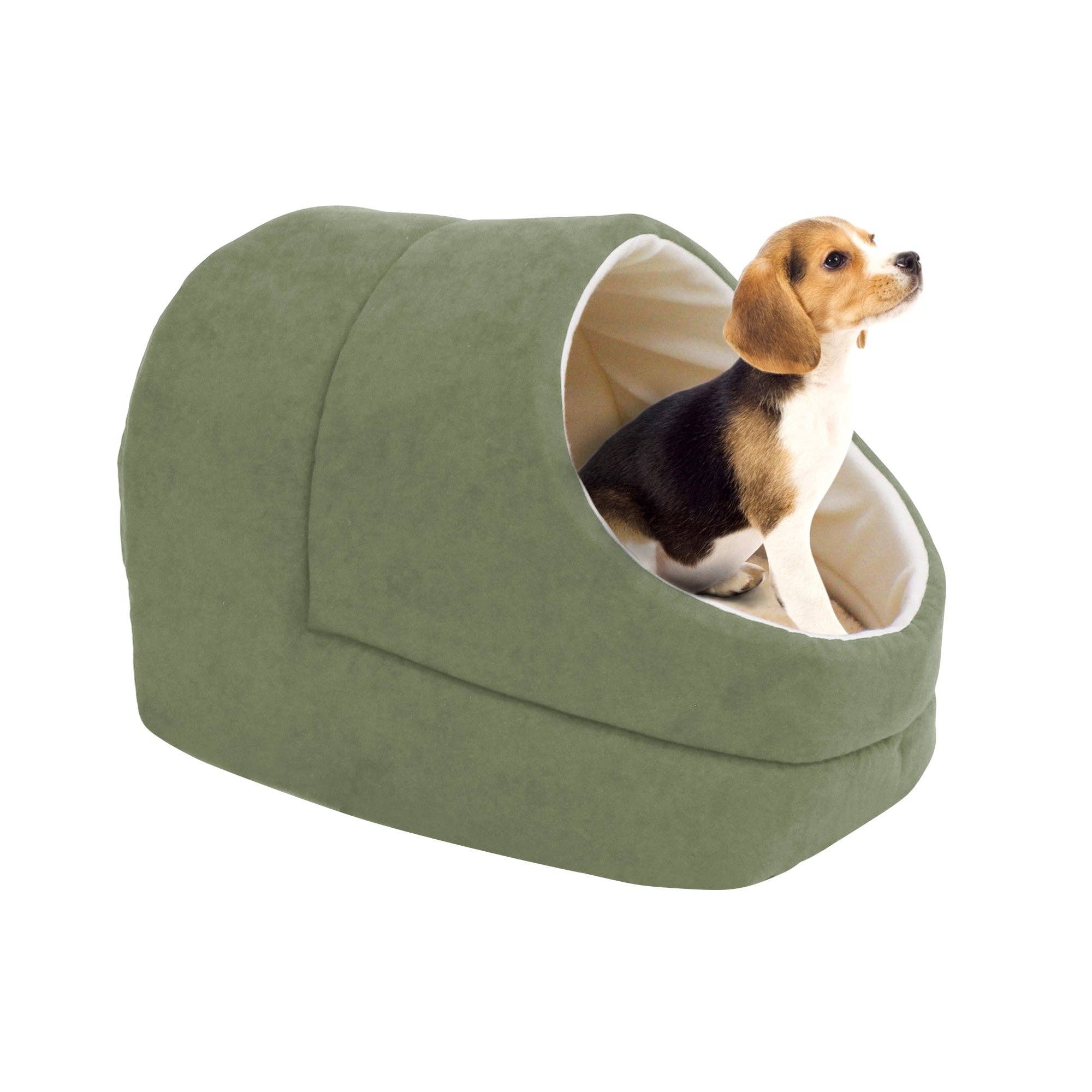 Goopaws Cave Covered Cat & Small Dog Warming Burrow Bed, Sage Green