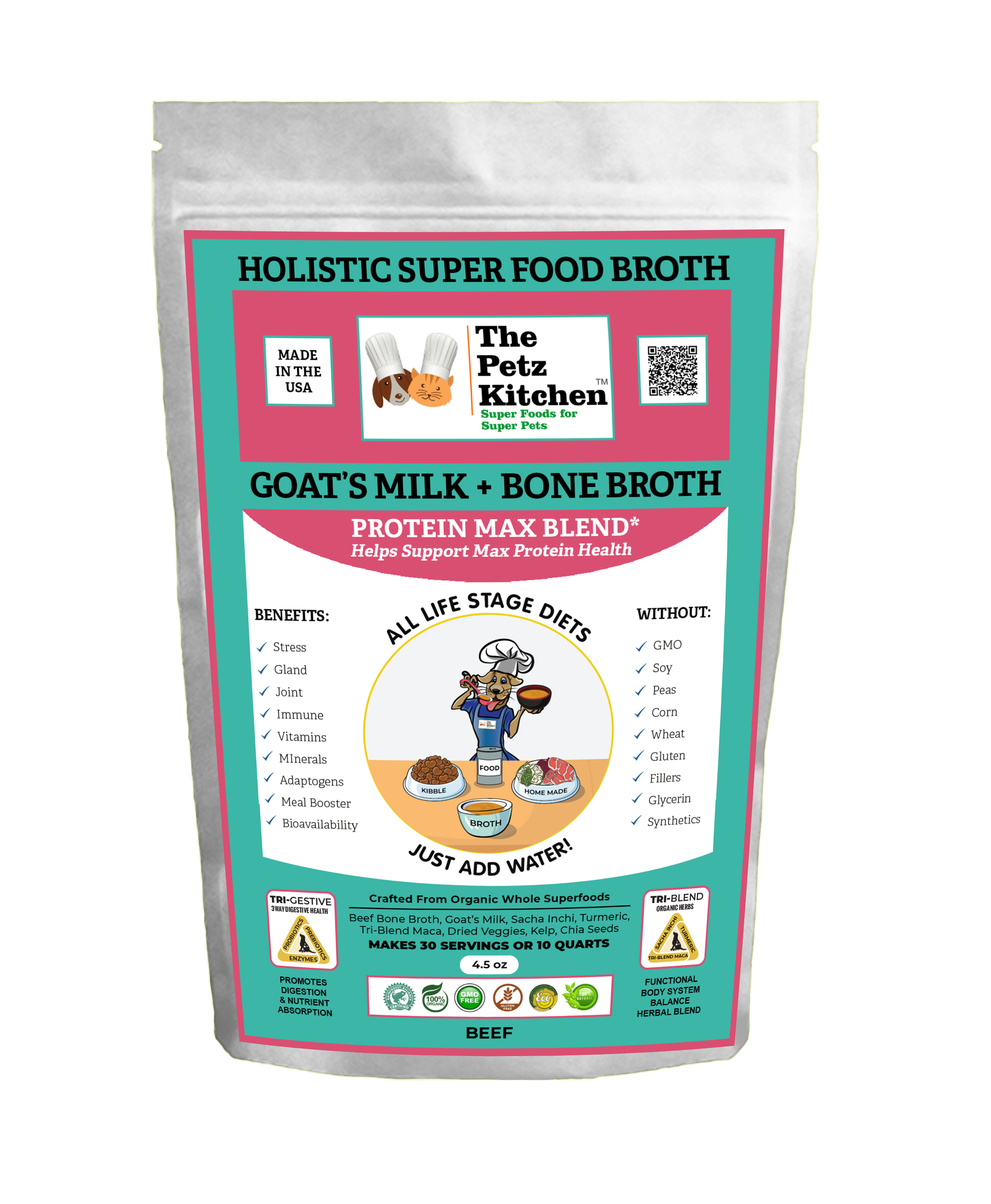 Goats Milk & Bone Broth Protein Max Blend* Stress, Gland, Joint & Immune Support* the Petz Kitchen  Broth