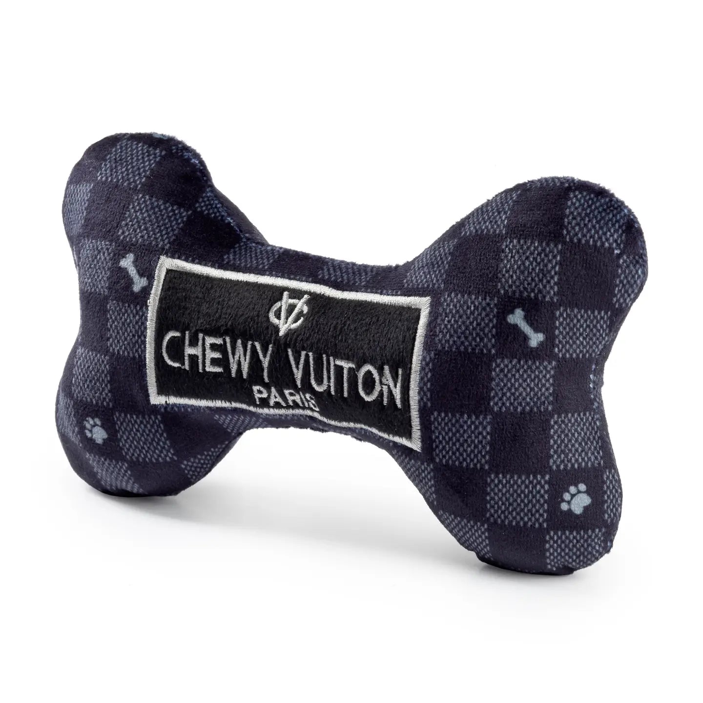 Black Checker Chewy Vuiton Bone Squeaker Dog Toy image 1