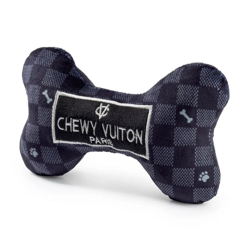 Black Checker Chewy Vuiton Bone Squeaker Dog Toy image 1