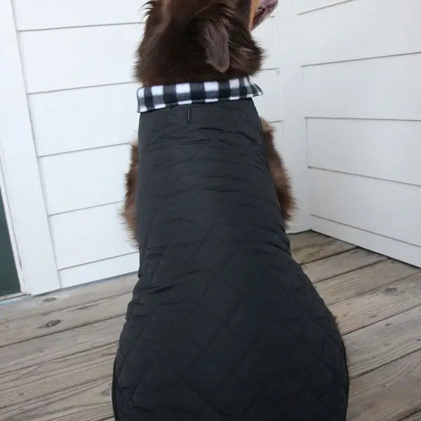 Reversible Fleece Lined Puffer Dog Coat – Black and White Plaid - 3X-Large image