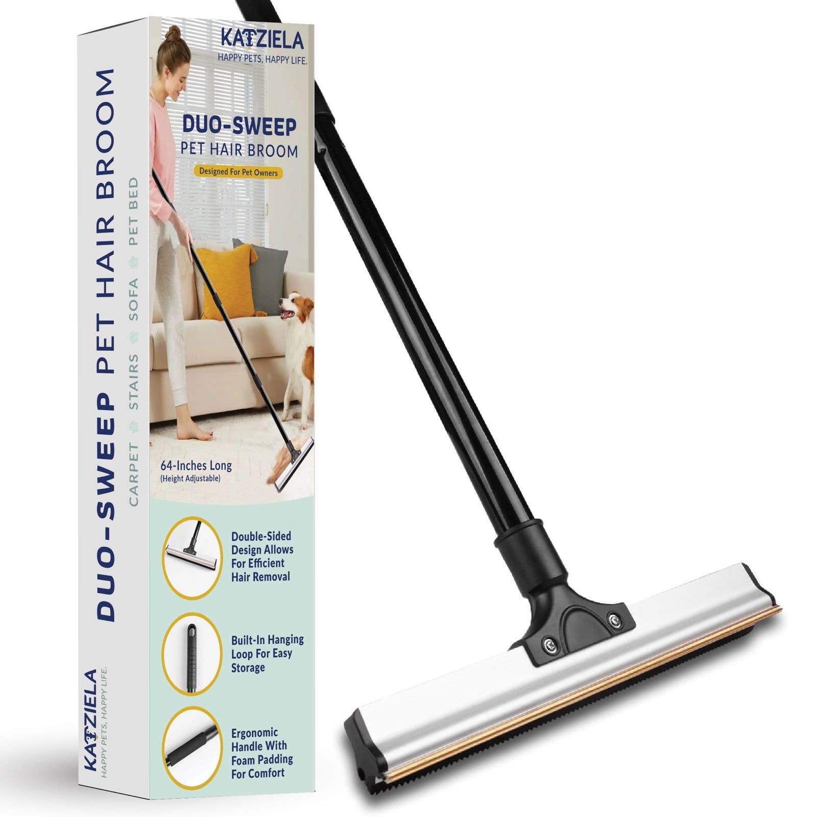 Katziela Duosweep Broom – Dual-Sided Pet Hair Remover