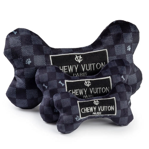 Black Checker Chewy Vuiton Bone Squeaker Dog Toy image 0