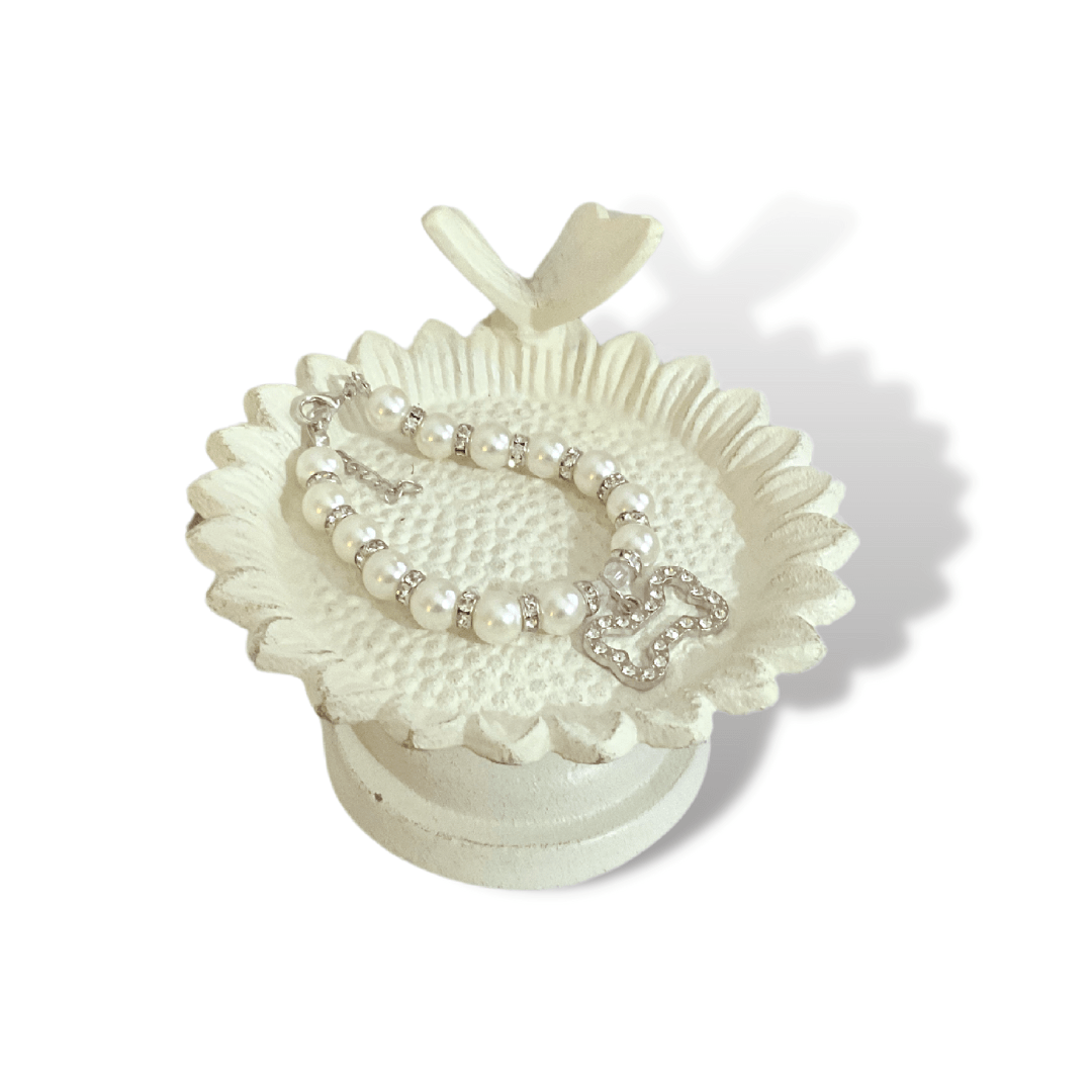 Bone & Pearl Luxury Dog Necklace - White   Pearl and Rhinestone Dog Fashion Jewelry
