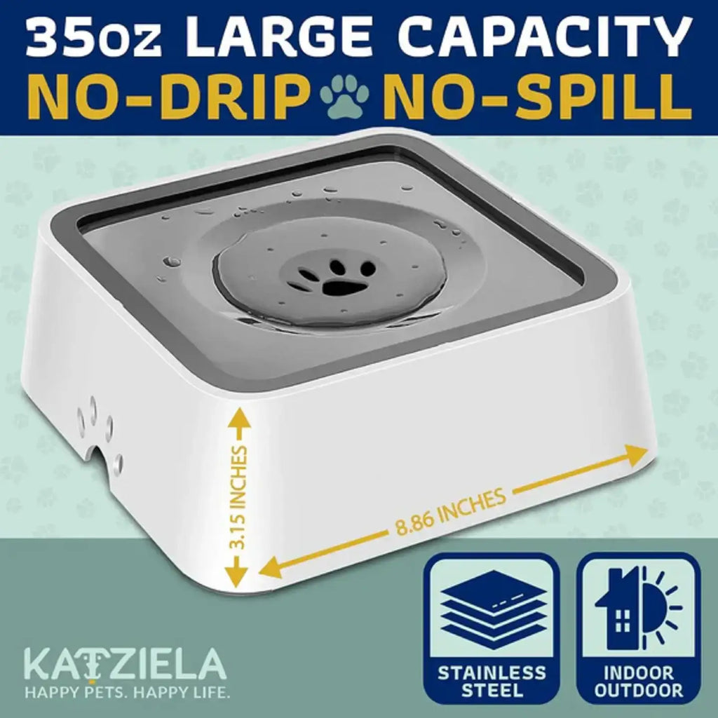 Katziela No-Spill Dog & Cat Water Bowl – 35 oz Slow Feeder image 1