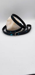 All Natural Cowhide Leash-Black with Turquoise