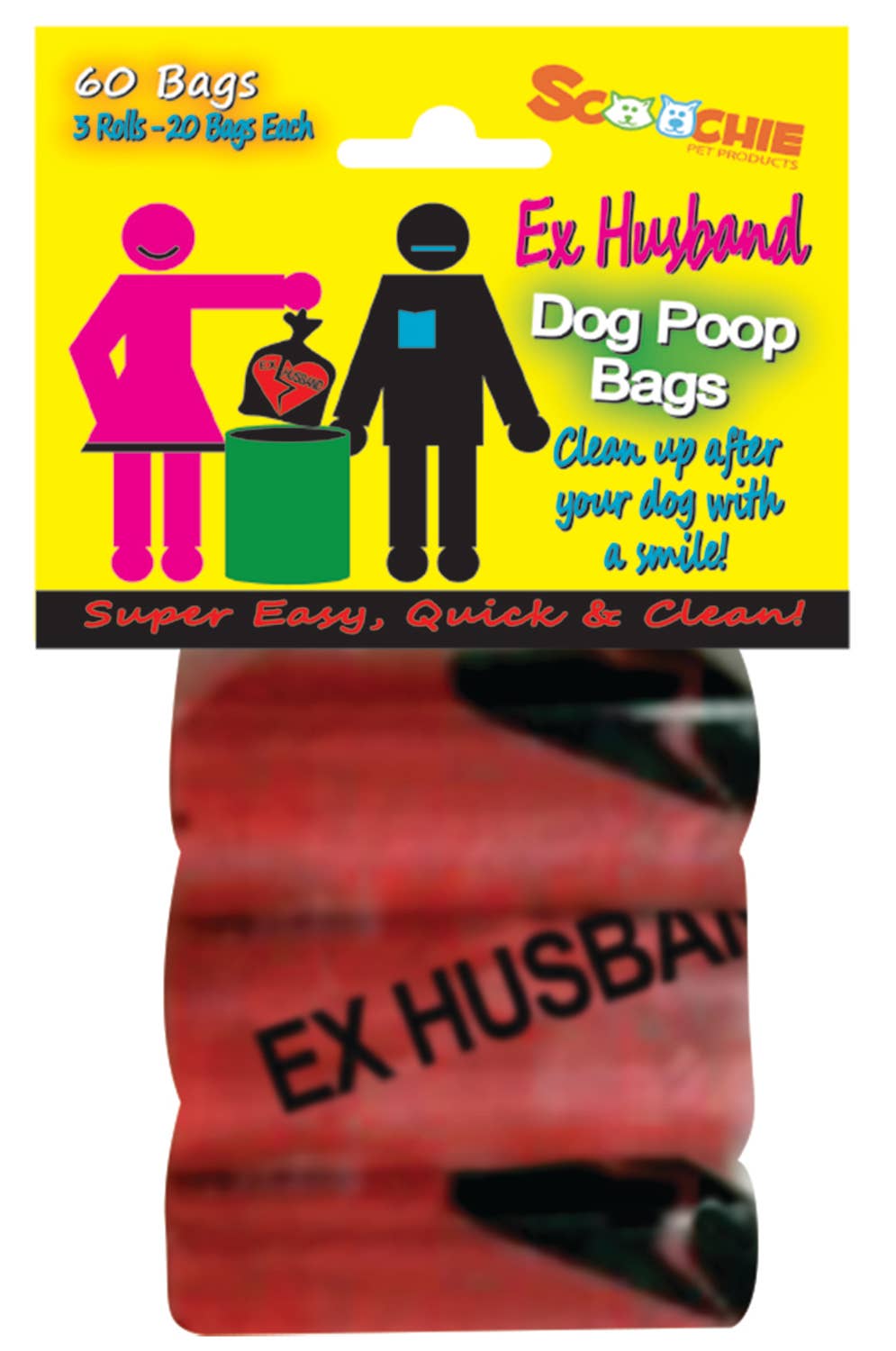 Scoochie Ex Husband  3 Pack Poop Bags in Bag and Header