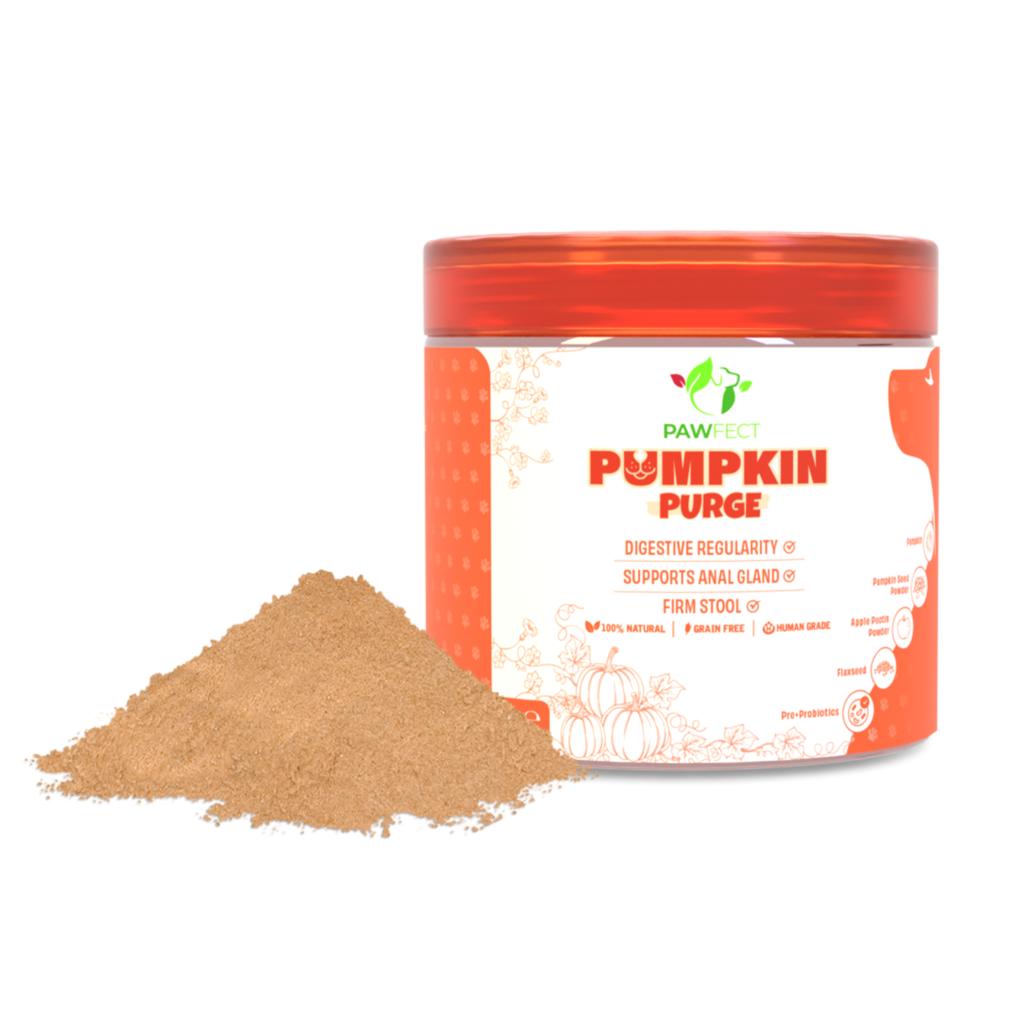 Pawfect Pumpkin Purge Daily Topper For Dogs   100% Natural   Enriched with Apple Pectin Powder, Flaxseeds, Pre & Pro Biotics   Digestive Regularity