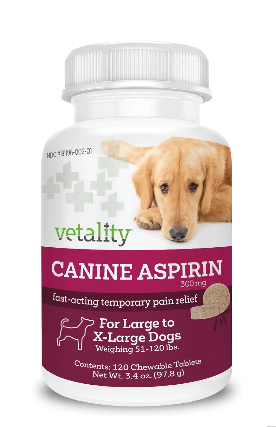 Vetality Canine Aspirin For Larger-Xl Dogs 51-120 Lbs 120ct