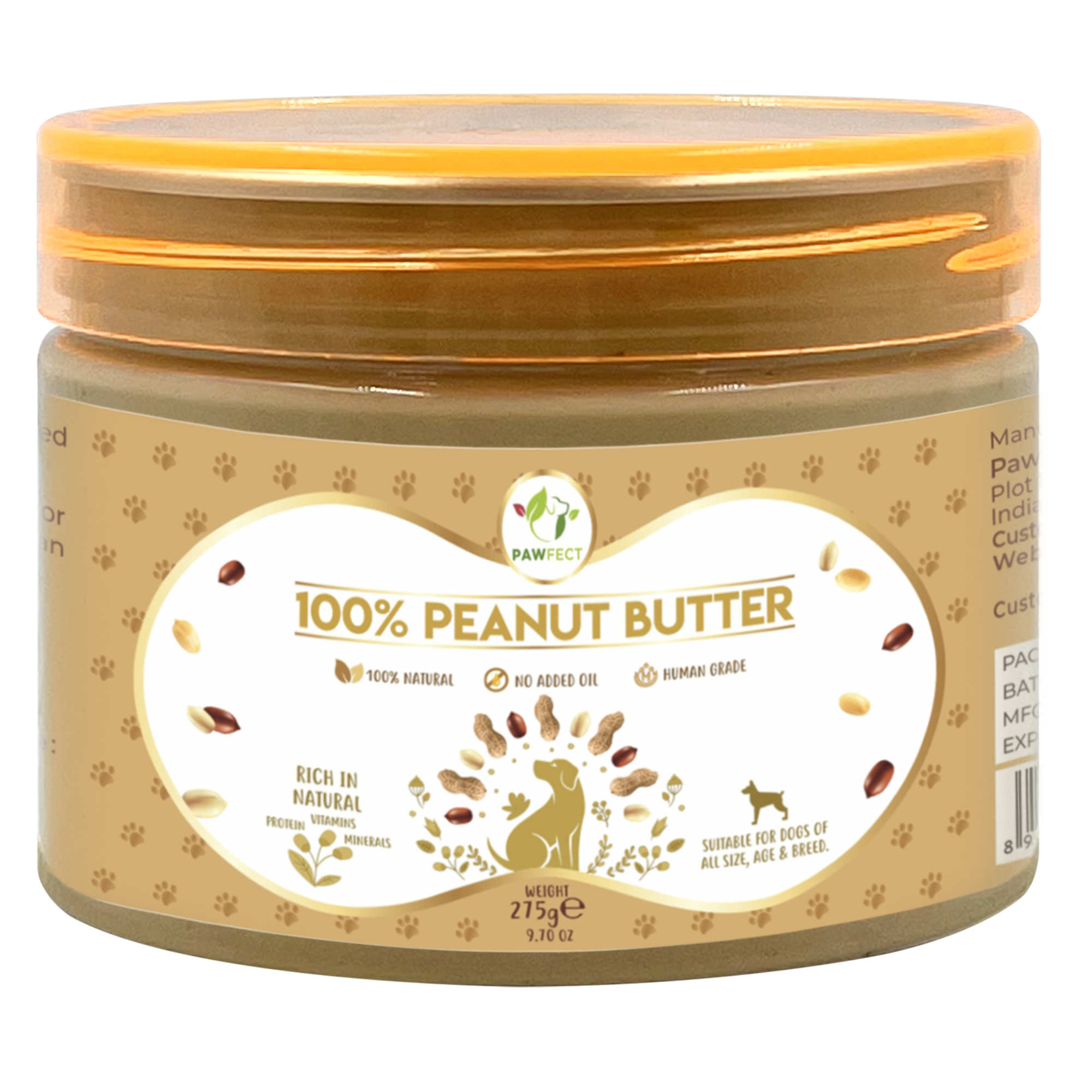 Pawfect Peanut Butter For Dogs   100% Natural Peanut Butter   No Added Sugar, Salt, Palm Oil   No Sweeteners, No Xylitol   Dog Friendly Texture   Heal