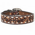 BER196-Hand Carved Western Leather Dog Collar