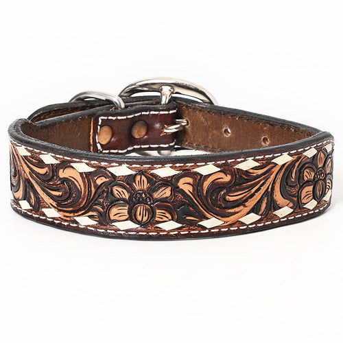 BER196-Hand Carved Western Leather Dog Collar