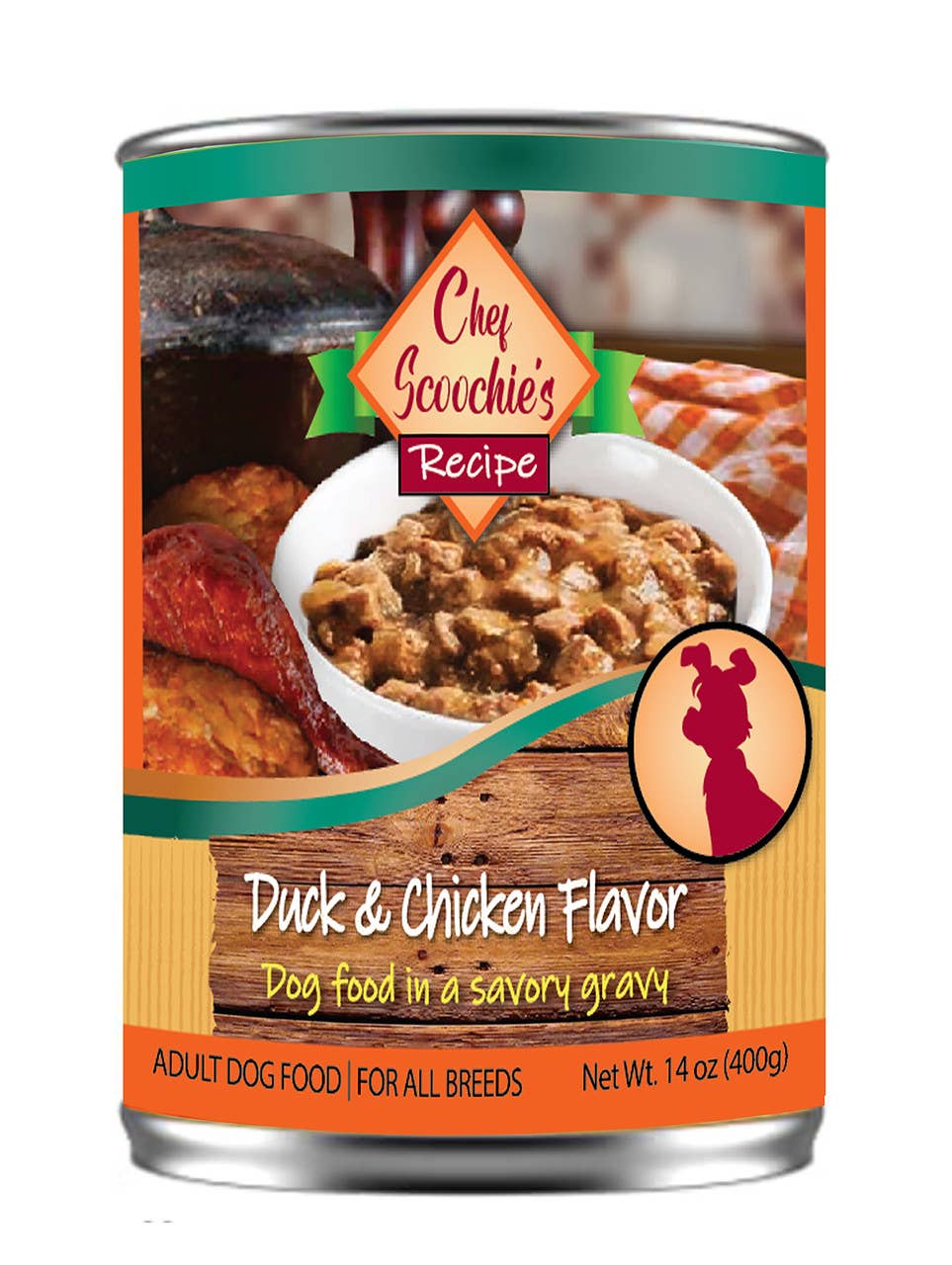Chef Scoochies Duck & Chicken Dog Food in Gravy 14 Ounce Pop