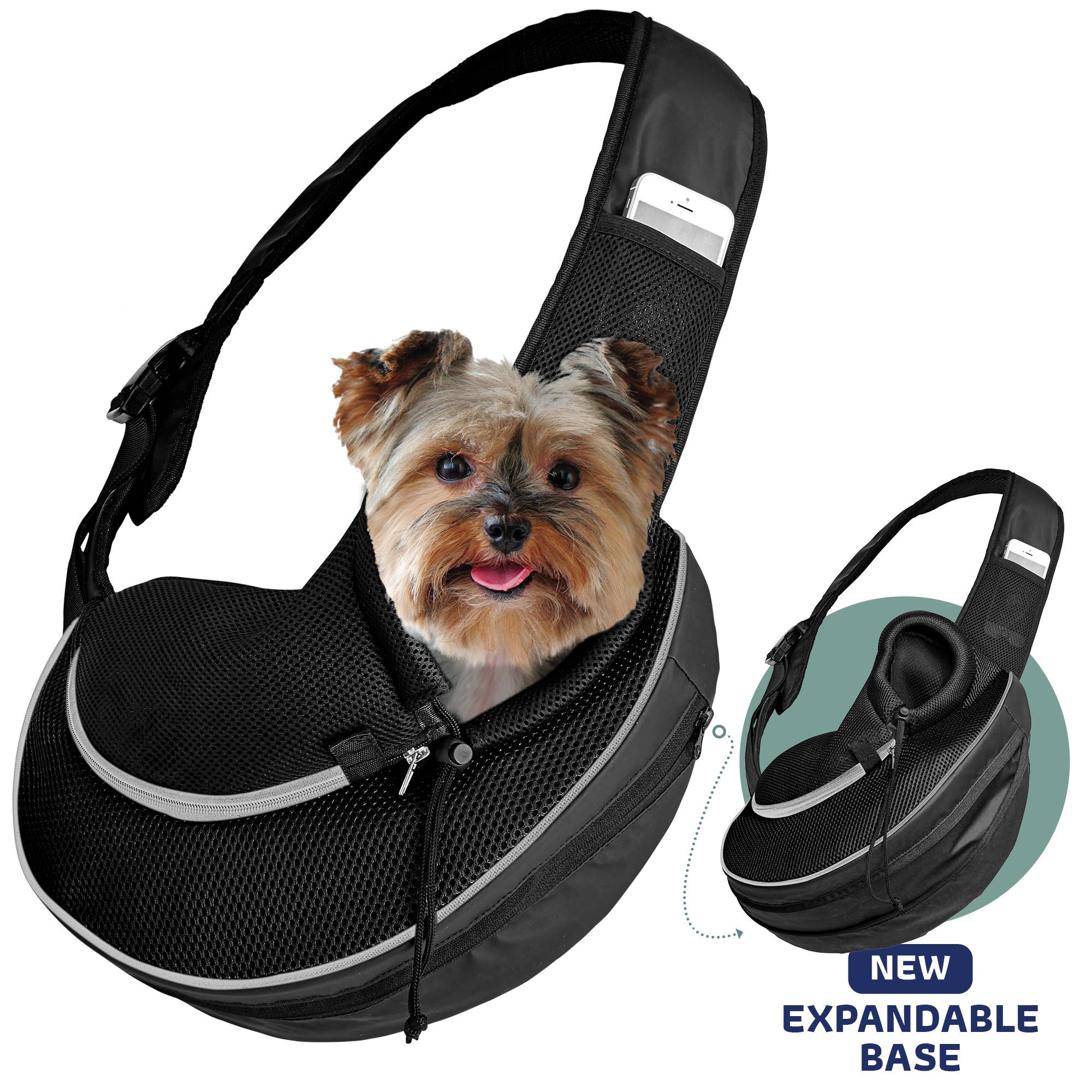 Pet Carrier Expandable Sling For Small Dogs and Cats - Black