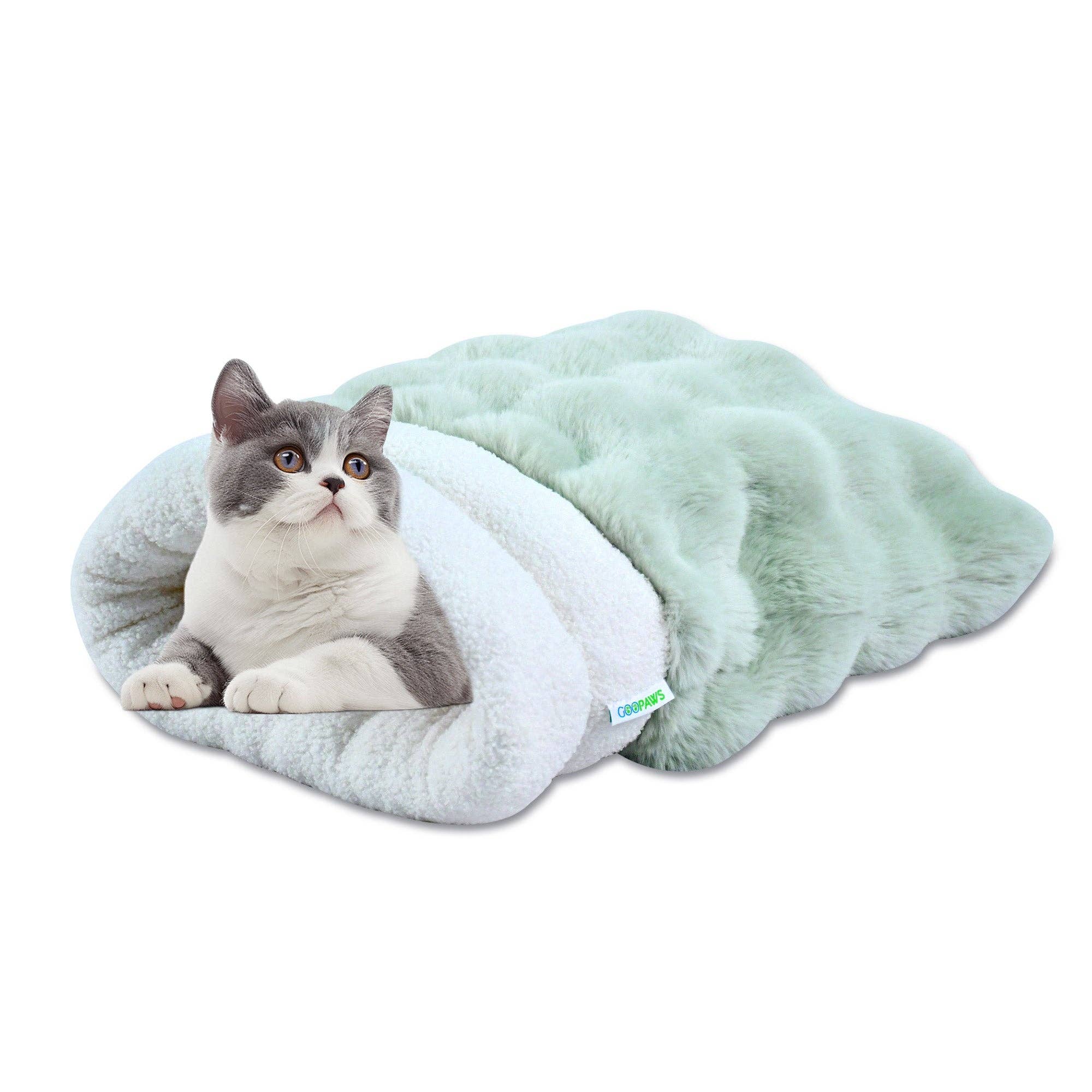Goopaws 4-in-1 Cat Sack Bed Cave - Self Warming Pet Sleeping Bag For Cats & Small Dogs,, Sage Green