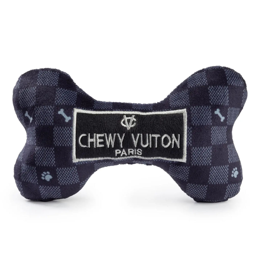 Black Checker Chewy Vuiton Bone Squeaker Dog Toy image 2