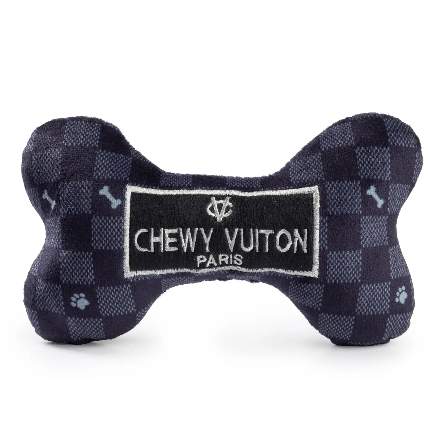 Black Checker Chewy Vuiton Bone Squeaker Dog Toy image 2