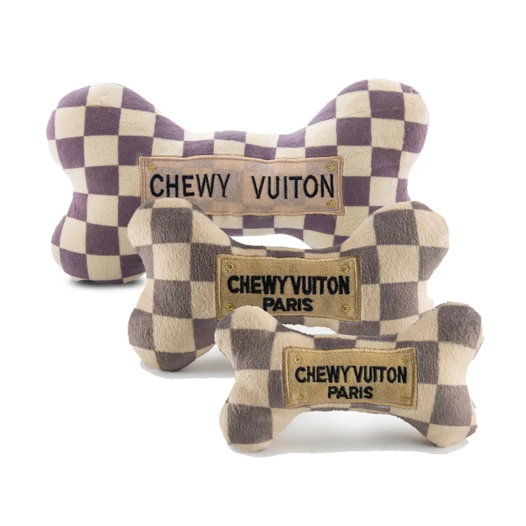 Checker Chewy Vuiton Bone Squeaker Dog Toy (Copy) image 1