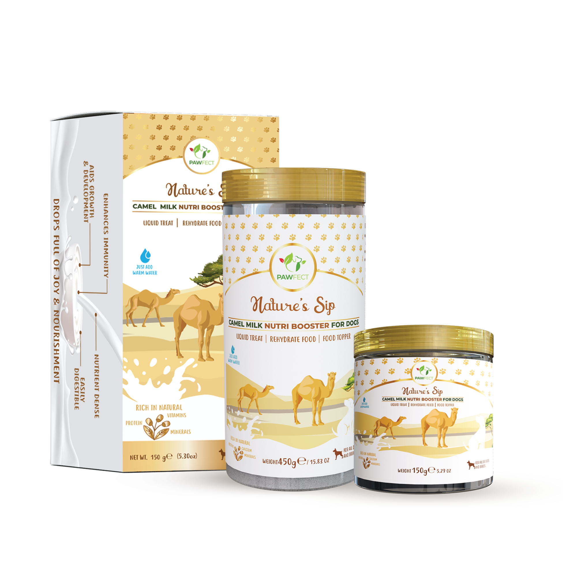 Pawfect Nature's Sip 100% Natural Camel Milk Powder For Dogs & Puppies  Easily Digestible  Source of Vitamins, Minerals, Probiotics  Healthy Topper  H
