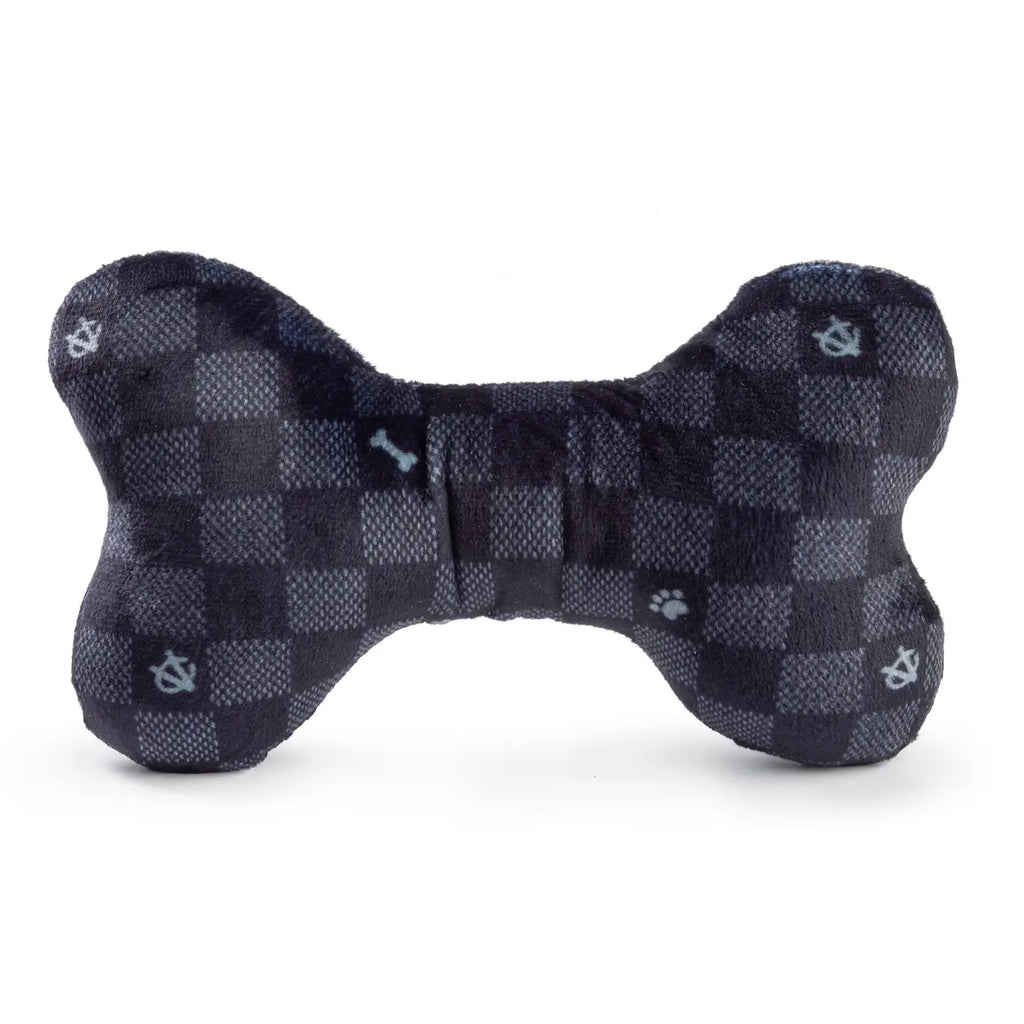Black Checker Chewy Vuiton Bone Squeaker Dog Toy image 3
