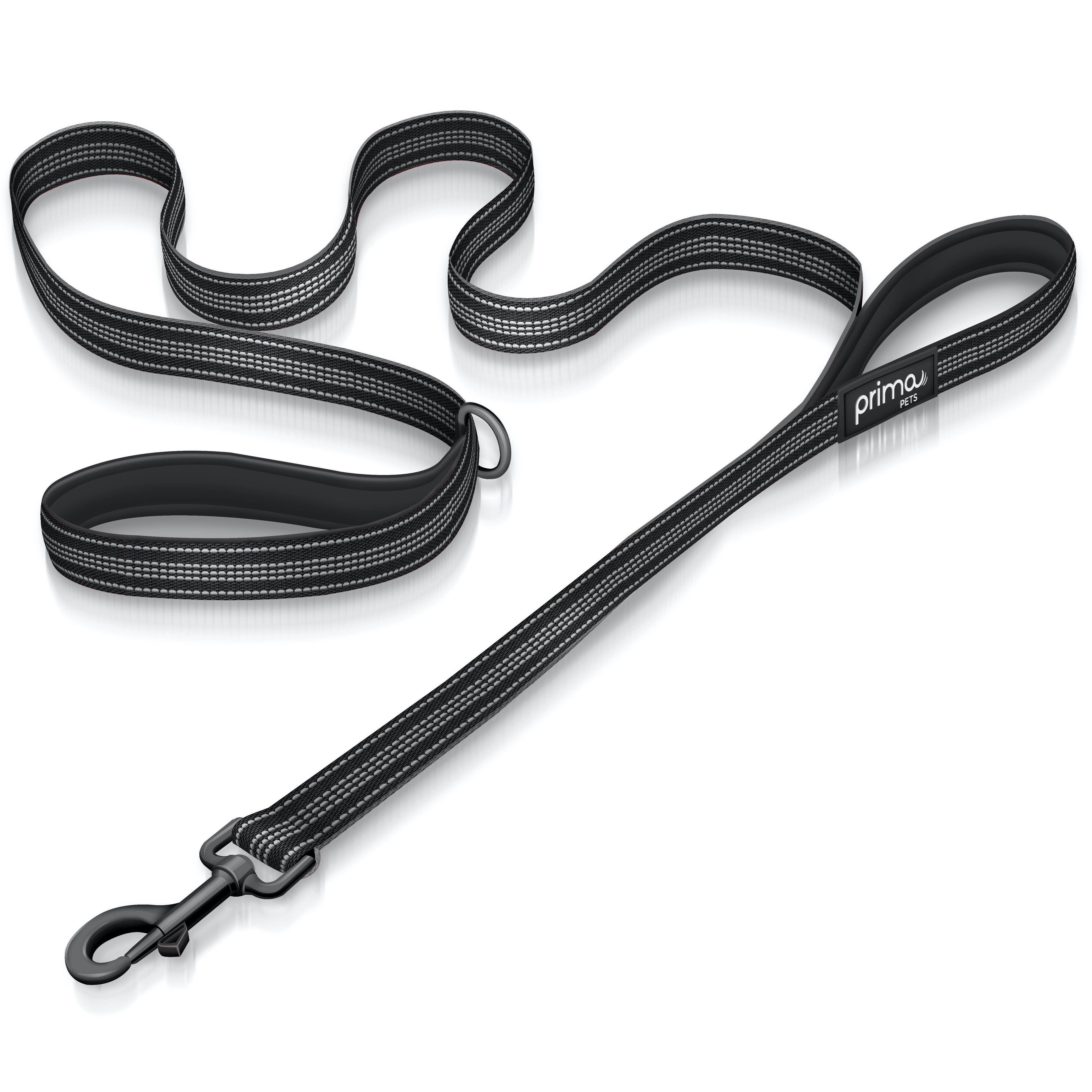 Large Reflective Dog Leash with Padded Handles - Black