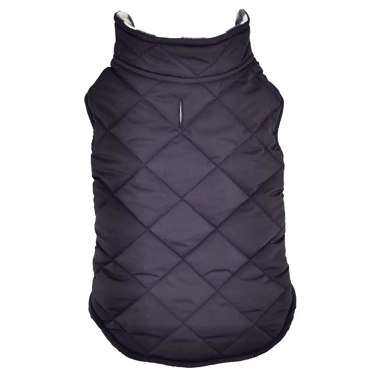 Reversible Fleece Lined Puffer Dog Coat – Black and White Plaid - Medium image